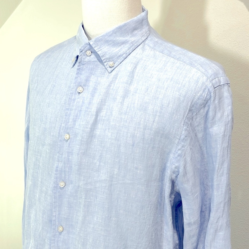 Men’s Linen CREMIEUX Classics Button Up Dress Shirt Light Blue Size X-Large - Picture 5 of 12